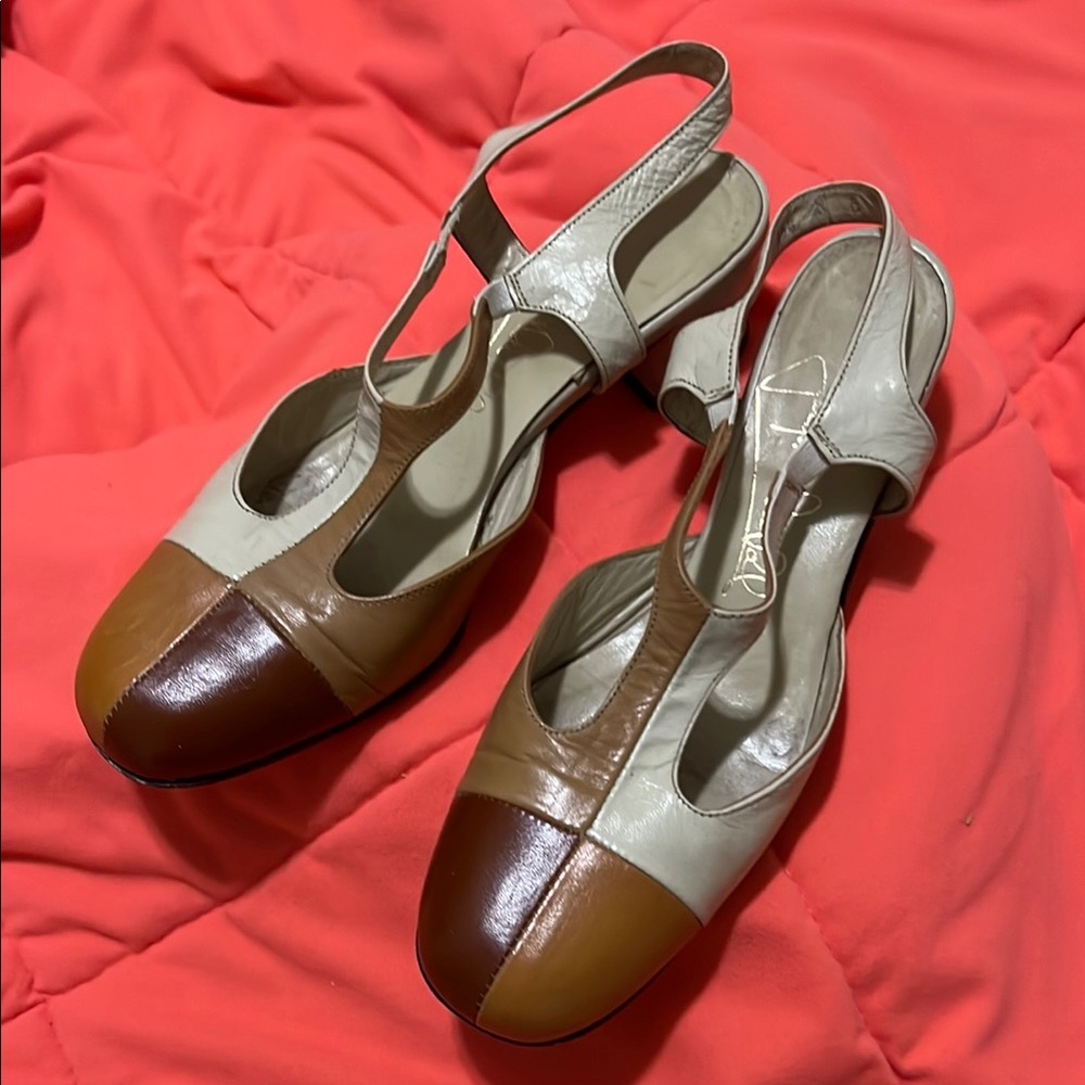 Vtg Patchwork Slingback Shoes